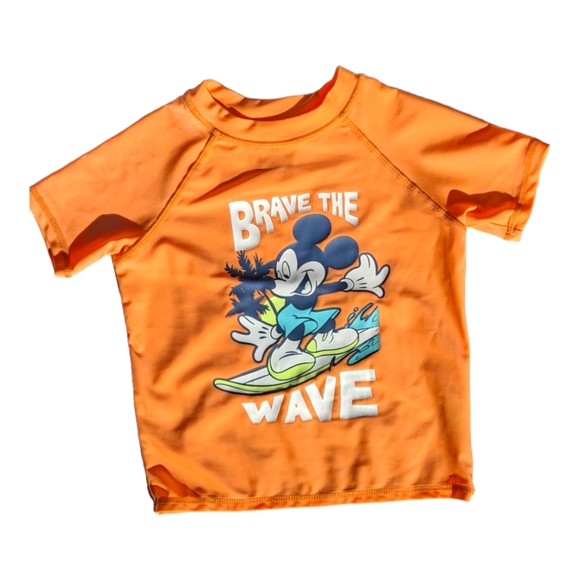 Jumping Beans Disney "Brave the Wave" Mickey Mouse Graphic Orange Rash Guard - Picture 1 of 5